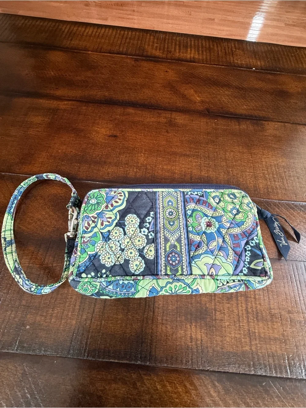 Vera Bradley Blue and Green Paisley Quilted Wristlet